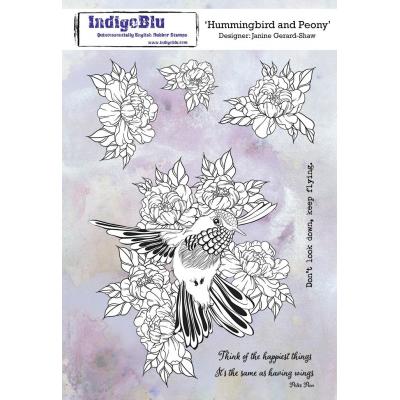 IndigoBlu Rubber Stamps - Hummingbird and Peony